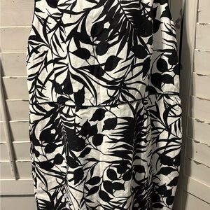 Linen Black and White Leaf Print Dress by Jacques Vert size 22